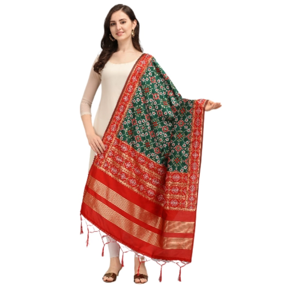Femilyn Women's Silk Pure weaving Work Duppatta (Green, Length: 2-2.3 Mtrs)