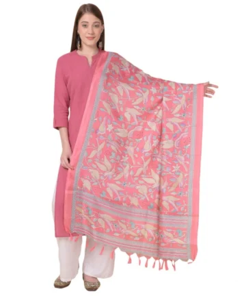 Femilyn Women's Art Silk Printed Dupatta (Pink, Length: 2.25 to 2.50 Mtr)