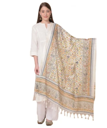 Femilyn Women's Art Silk Printed Dupatta (White, Length: 2.25 to 2.50 Mtr)