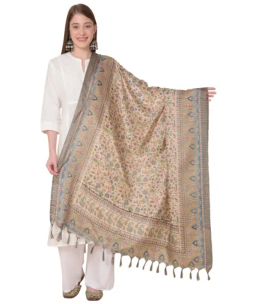 Femilyn Women's Art Silk Printed Dupatta (Light Brown, Length: 2.25 to 2.50 Mtr)