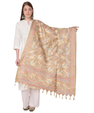 Femilyn Women's Art Silk Printed Dupatta (Light Brown, Length: 2.25 to 2.50 Mtr)