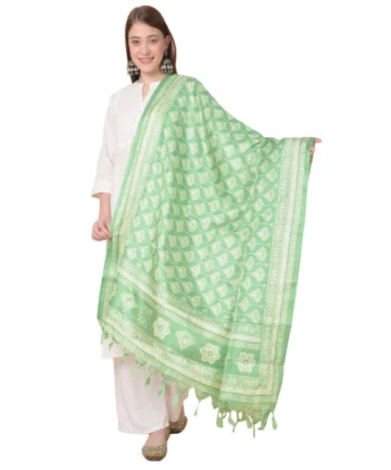 Femilyn Women's Art Silk Printed Dupatta (Light Green, Length: 2.25 to 2.50 Mtr)