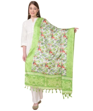 Femilyn Women's Art Silk Printed Dupatta (Light Green, Length: 2.25 to 2.50 Mtr)