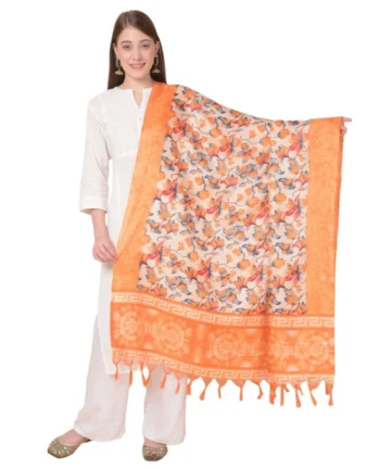 Femilyn Women's Art Silk Printed Dupatta (Orange, Length: 2.25 to 2.50 Mtr)