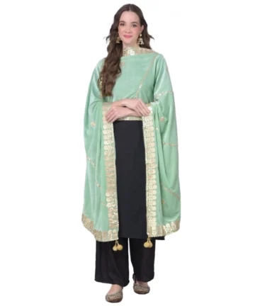 Femilyn Women's Velvet Gotta Patti Dupatta (Sea Green, Length: 2.25 to 2.50 Mtr)