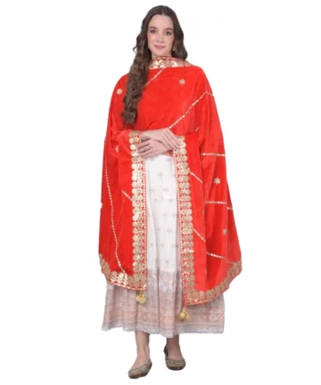 Femilyn Women's Velvet Gotta Patti Dupatta (Red, Length: 2.25 to 2.50 Mtr)