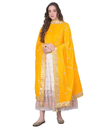 Femilyn Women's Velvet Gotta Patti Dupatta (Yellow, Length: 2.25 to 2.50 Mtr)