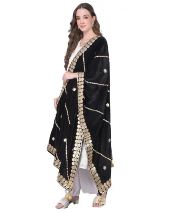Femilyn Women's Velvet Gotta Patti Dupatta (Black, Length: 2.25 to 2.50 Mtr)