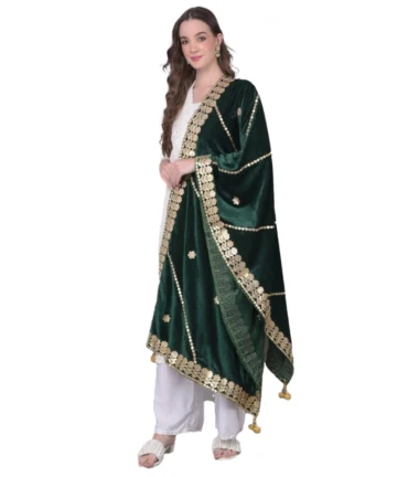 Femilyn Women's Velvet Gotta Patti Dupatta (Green, Length: 2.25 to 2.50 Mtr)