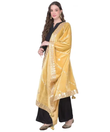 Femilyn Women's Velvet Gotta Patti Dupatta (Gold, Length: 2.25 to 2.50 Mtr)