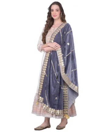 Femilyn Women's Velvet Gotta Patti Dupatta (Grey, Length: 2.25 to 2.50 Mtr)