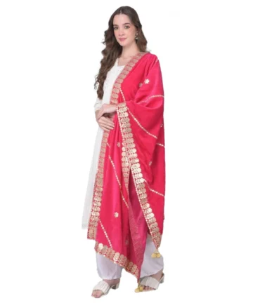 Femilyn Women's Velvet Gotta Patti Dupatta (Pink, Length: 2.25 to 2.50 Mtr)