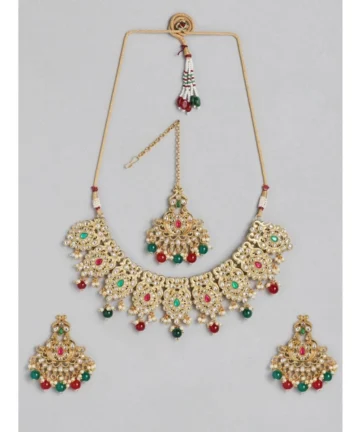 Femilyn Women's Rose Gold Plated Alloy Necklace & Earings Set (Light Green)