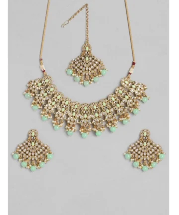 Femilyn Women's Rose Gold Plated Alloy Necklace & Earings Set (Light Green)