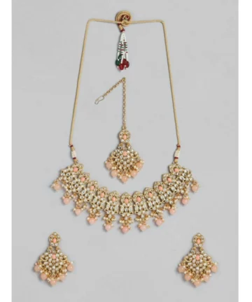 Femilyn Women's Rose Gold Plated Alloy Necklace & Earings Set (Pink)