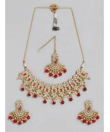 Femilyn Women's Rose Gold Plated Alloy Necklace & Earings Set (Red)
