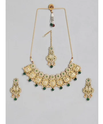 Femilyn Women's Rose Gold Plated Alloy Necklace & Earings Set (Green)