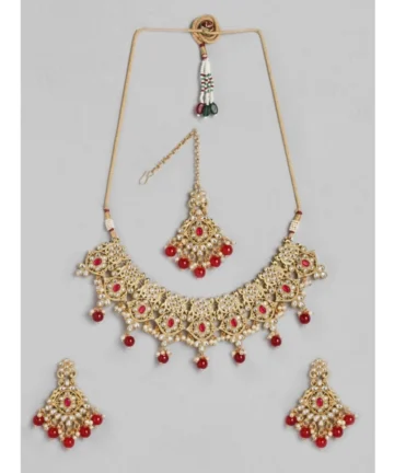 Femilyn Women's Rose Gold Plated Alloy Necklace & Earings Set (Red)