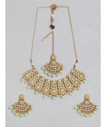 Femilyn Women's Rose Gold Plated Alloy Necklace & Earings Set (Light Green)