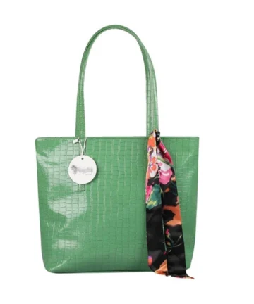 Femilyn Women's Polyurethane Textured, Croc Shoulder Bag (Green)