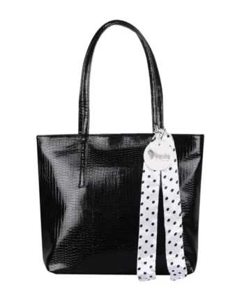 Femilyn Women's Polyurethane Textured, Croc Shoulder Bag (Black)