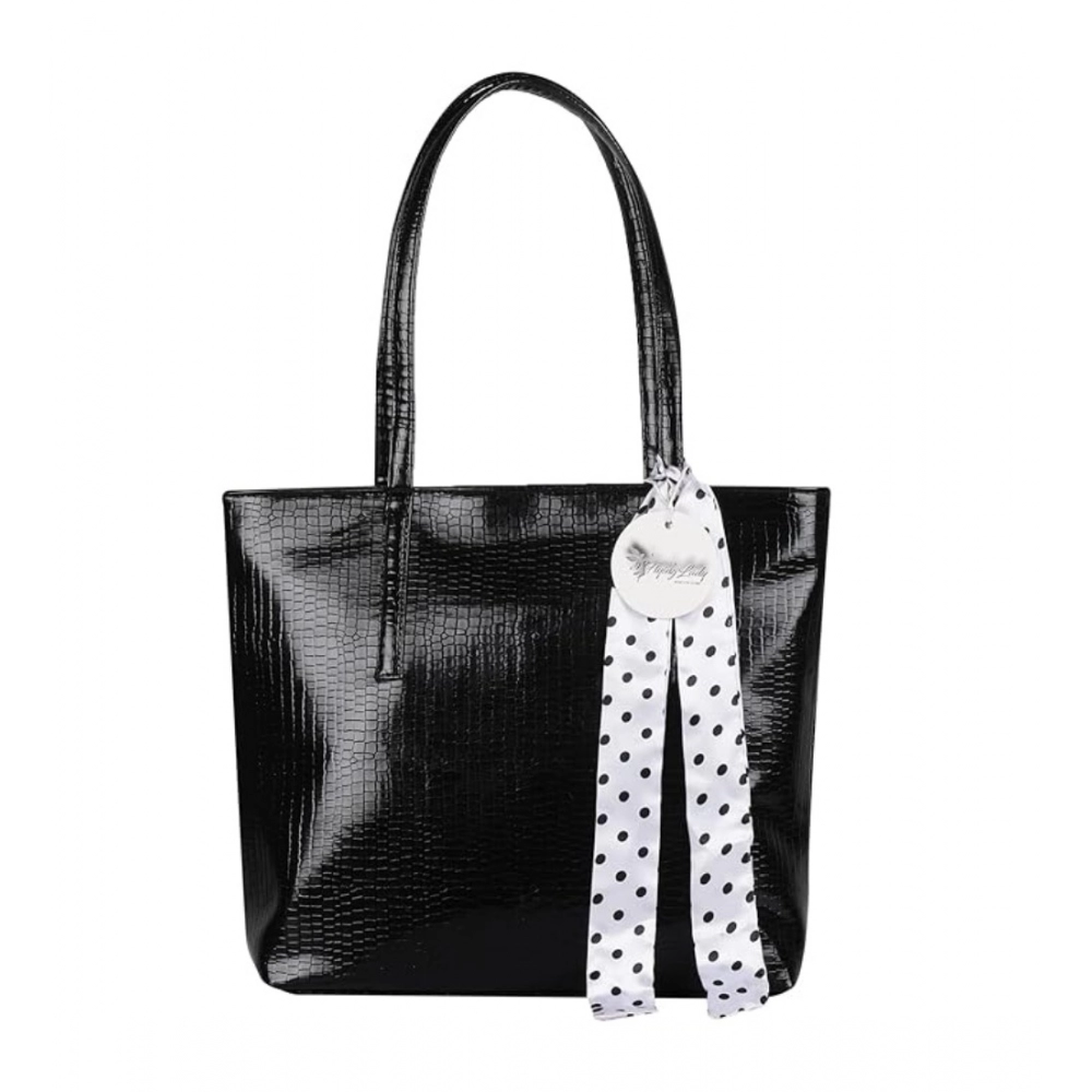 Femilyn Women's Polyurethane Textured, Croc Shoulder Bag (Black)
