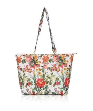 Femilyn Women's Faux Leather Printed Tote Bag (White Orang)