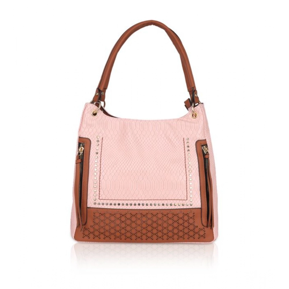 Femilyn Women's Faux Leather Printed Tote Bag (Pink)