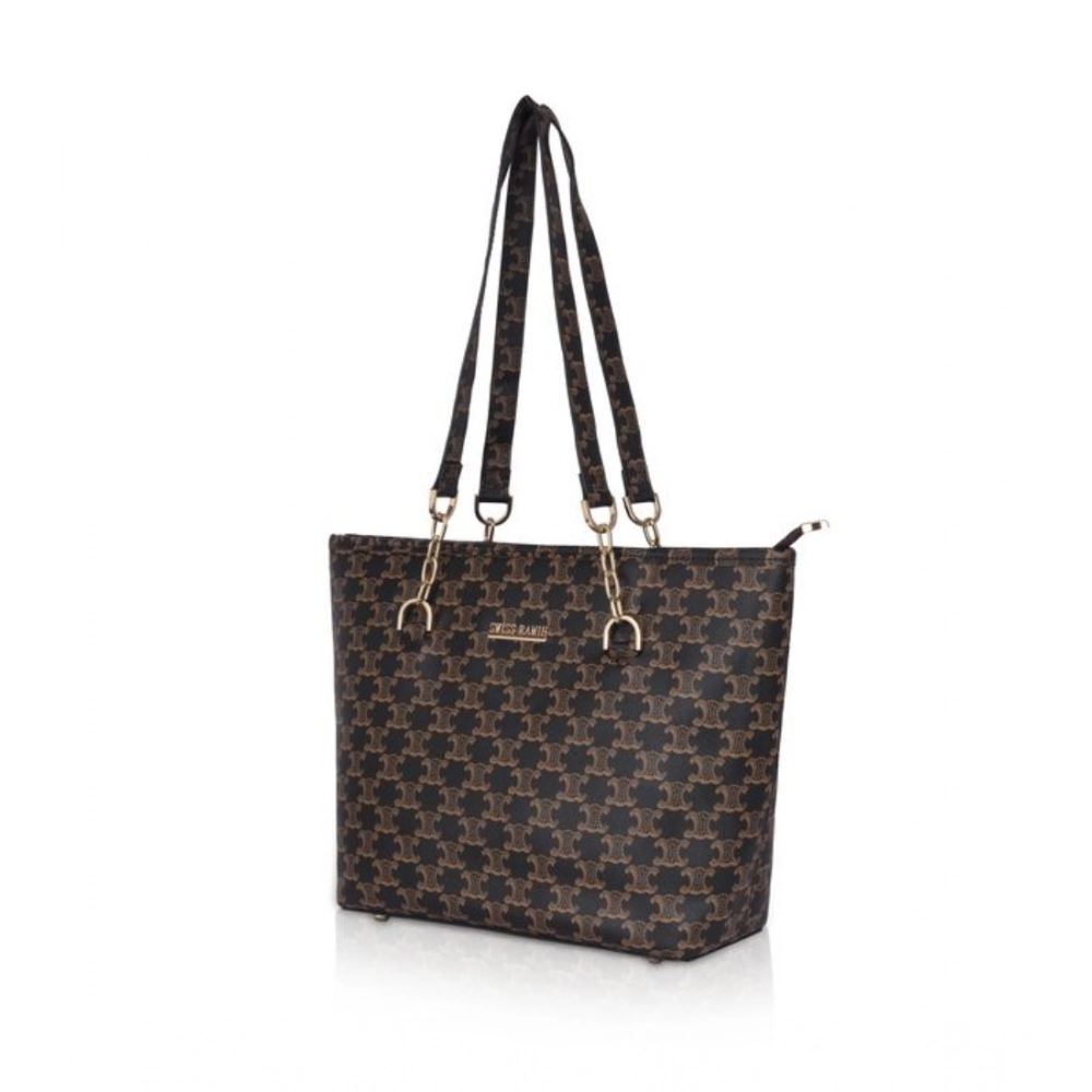Femilyn Women's Faux Leather Printed Tote Bag (Brown)