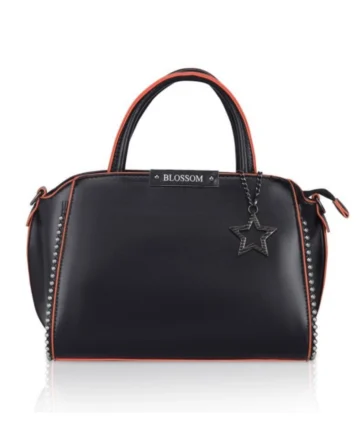 Femilyn Women's Faux Leather Metal Beads Handbag (Black)