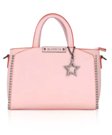 Femilyn Women's Faux Leather Metal Beads Handbag (Pink)