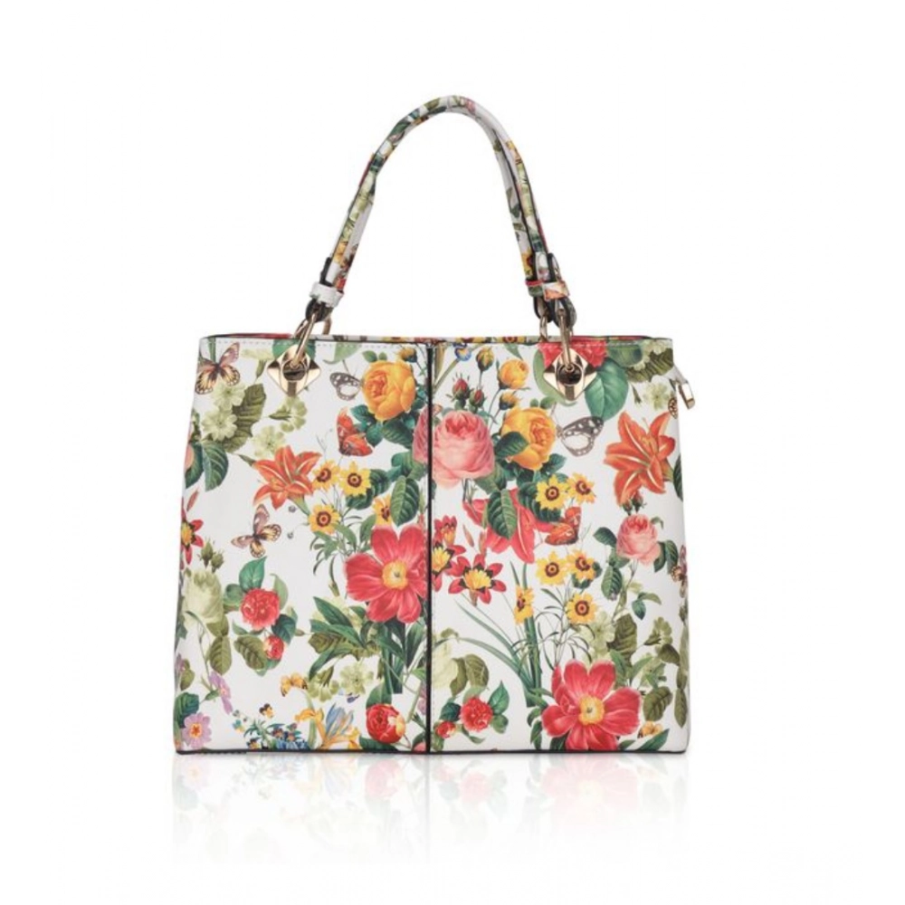 Femilyn Women's Faux Leather Printed Handheld Bag (White Orang)