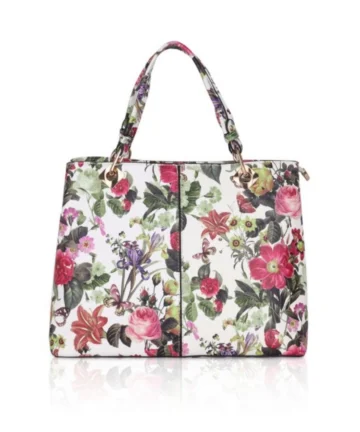 Femilyn Women's Faux Leather Printed Handheld Bag (White Pink)