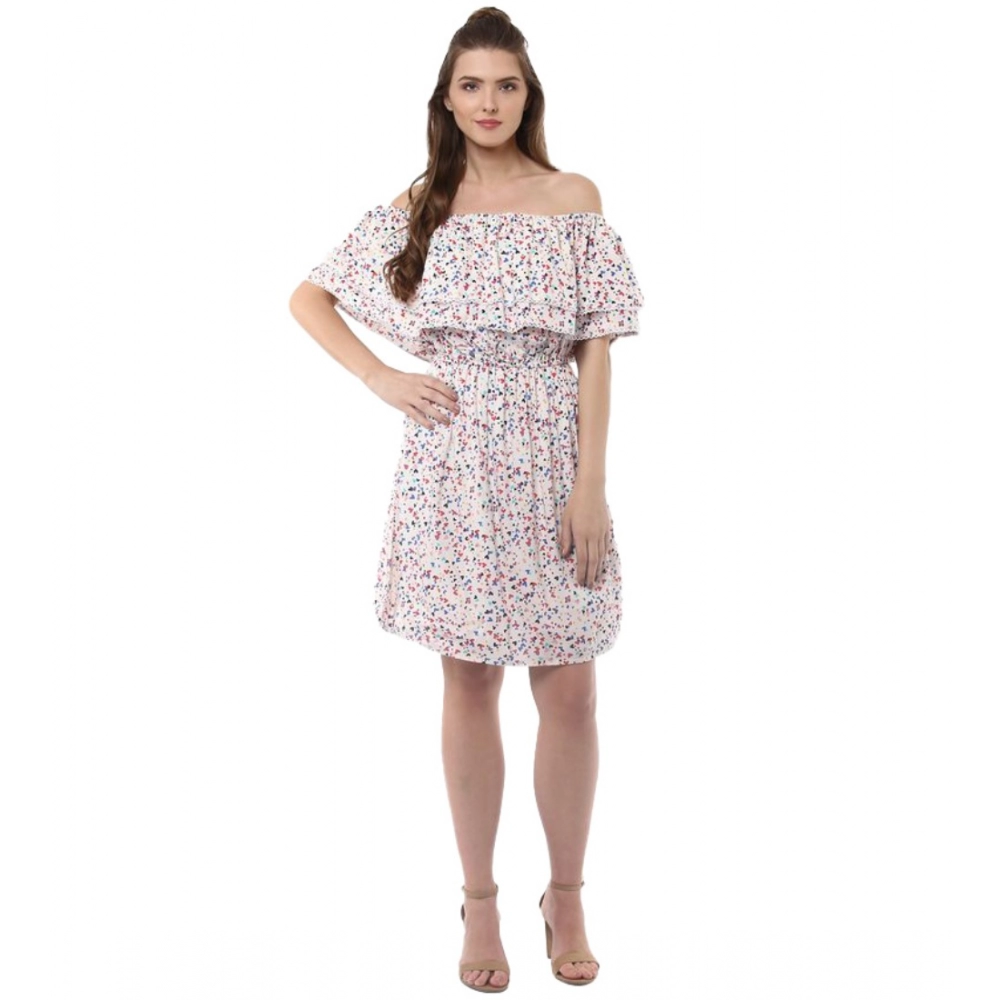 Femilyn  Women's Rayon Floral Half Sleeve Above Knee Dress (Multicolor)