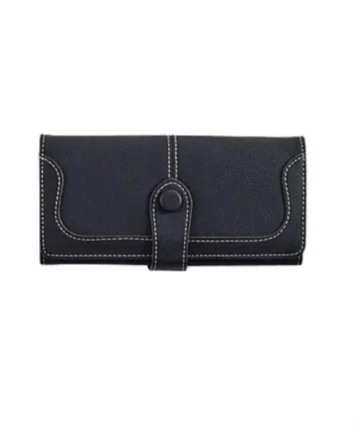 Femilyn Women's Faux Leather Medium Snap Button Wallet (Black)