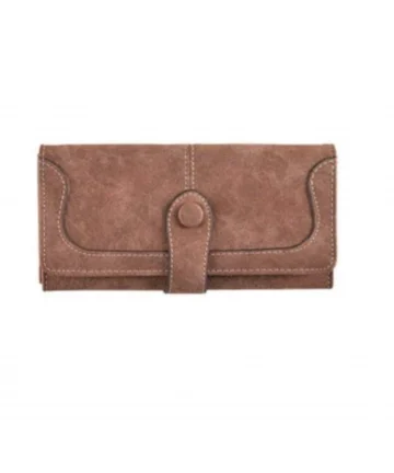 Femilyn Women's Faux Leather Medium Snap Button Wallet (Brown)