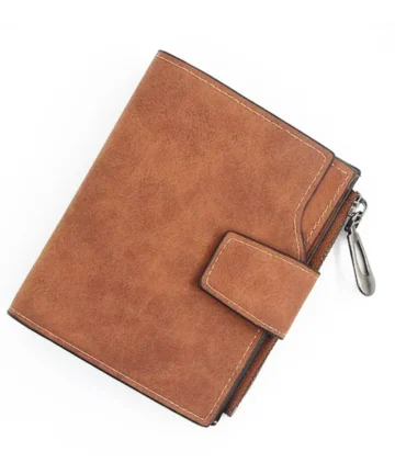Femilyn Women's Vegan Leather Small Zipper Wallet (Brown )