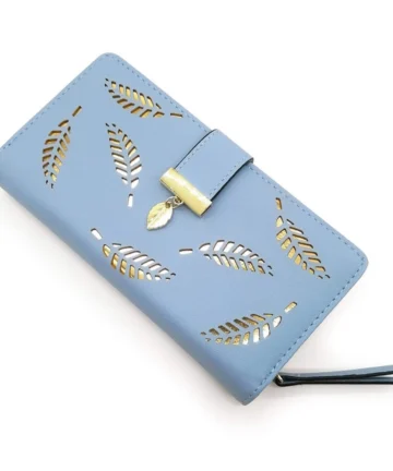 Femilyn Women's Faux Leather Medium Snap Button Wallet (Blue)