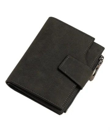 Femilyn Women's Vegan Leather Small Zipper Wallet (Black)
