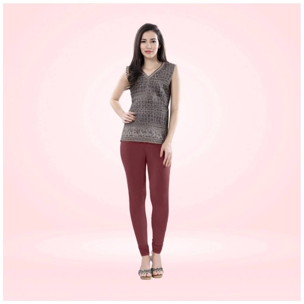 Femilyn Women's Cotton Blended Solid Churidar leggings (Maroon)