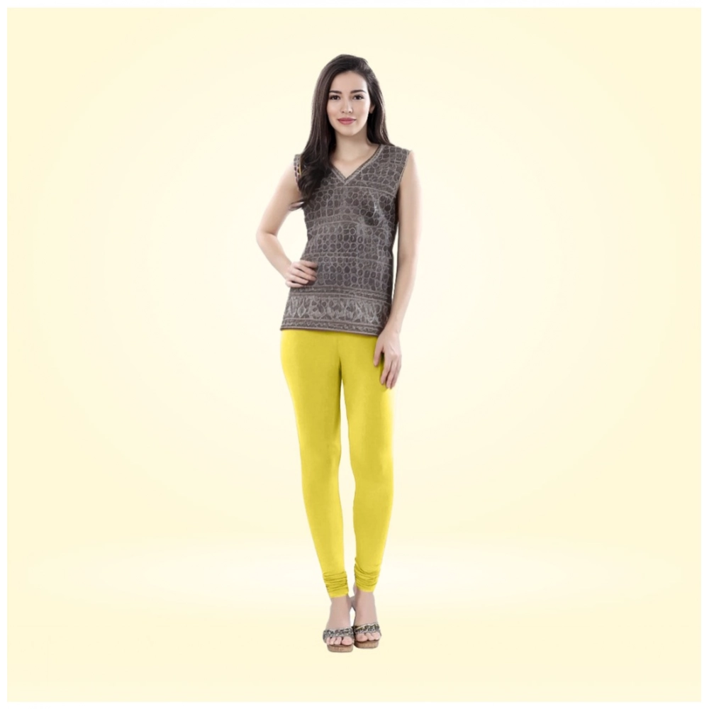 Femilyn Women's Cotton Blended Solid Churidar leggings (Lemon Yellow)