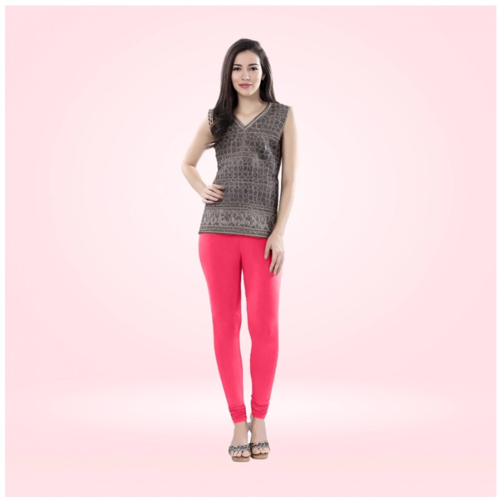 Femilyn Women's Cotton Blended Solid Churidar leggings (Pink)