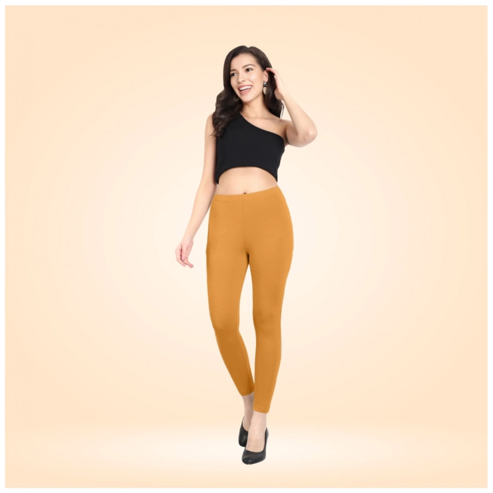 Femilyn Women's Cotton Blended Solid Ankle legging (Mustard Yellow)