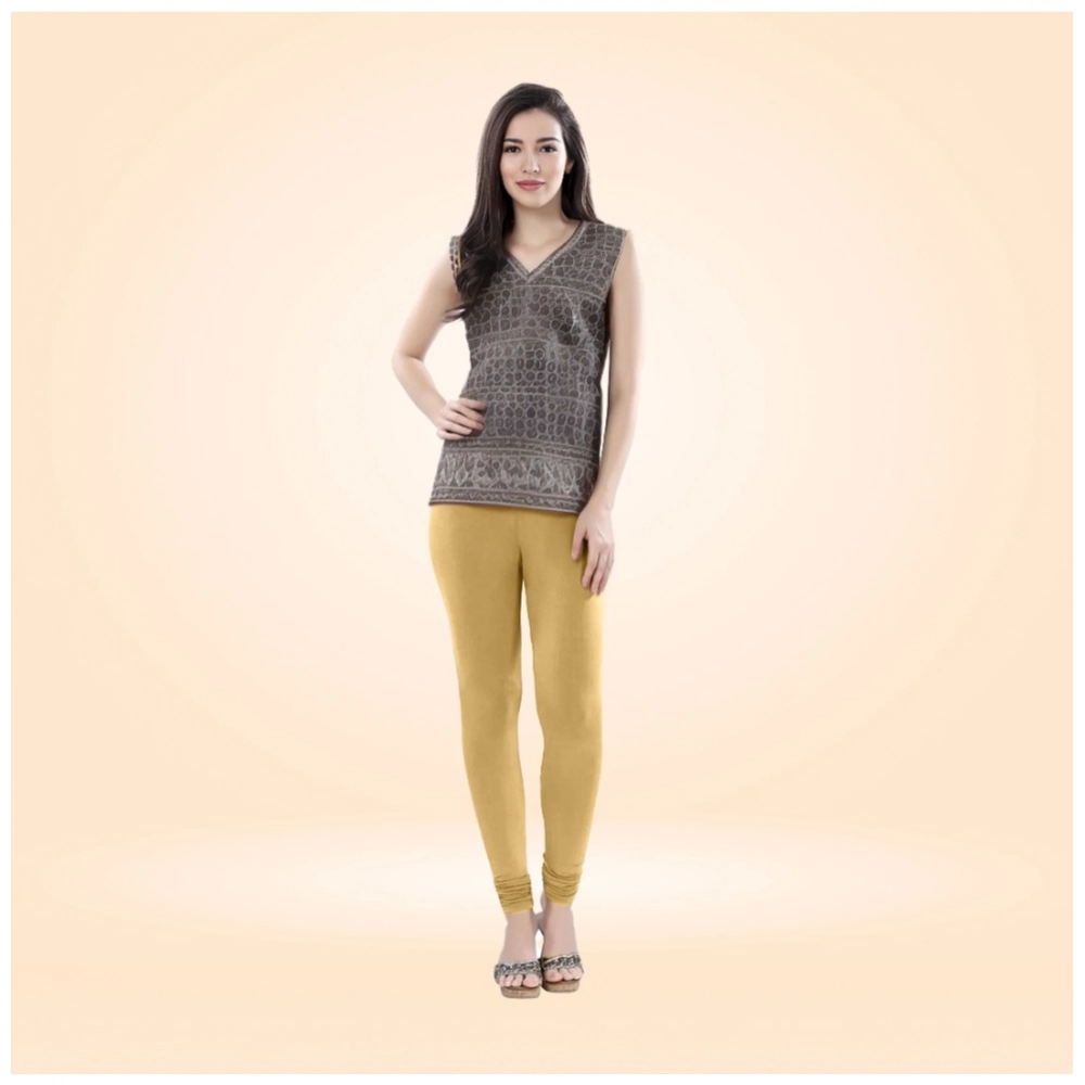 Femilyn Women's Cotton Blended Solid Churidar leggings (Beige)