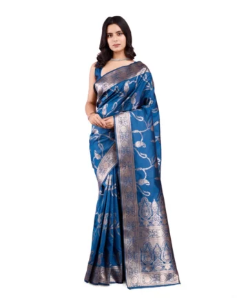 Femilyn Women's Banarasi Silk Printed Saree With Unstitched Blouse 5.5Mtr (Pinch)