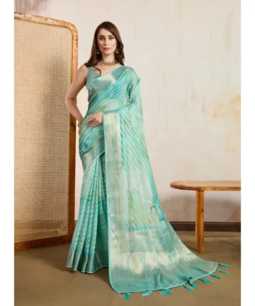 Femilyn  Women's Viscose Printed Saree With Unstitched Blouse 5.5Mtr (Green)